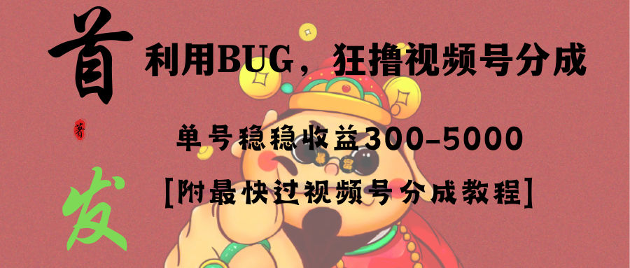 （8549期）全网独家首发，视频号BUG，超短期项目，单号每日净收益300-5000！-智学院资源网