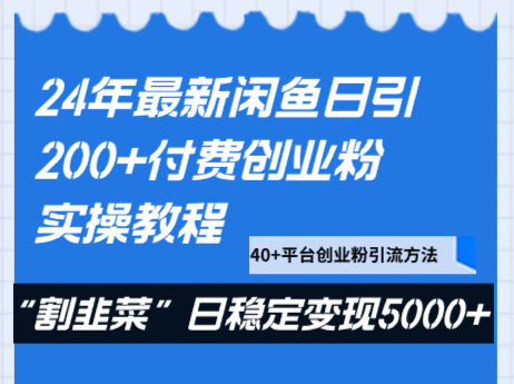 24年最新闲鱼日引200+付费创业粉，割韭菜每天5000+收益实操教程！-智学院资源网