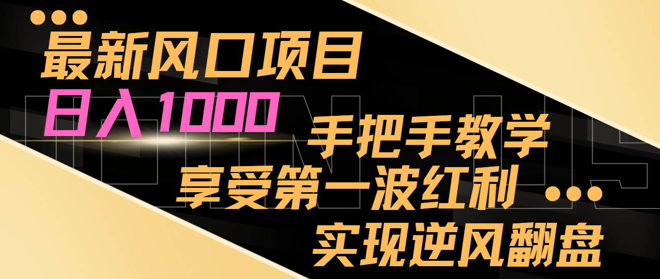 最新风口项目，日入1000，手把手教学，享受第一波红利，实现逆风翻盘-智学院资源网