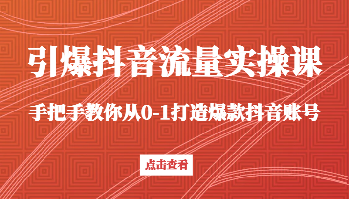 引爆抖音流量实操课，手把手教你从0-1打造爆款抖音账号（27节课）-智学院资源网