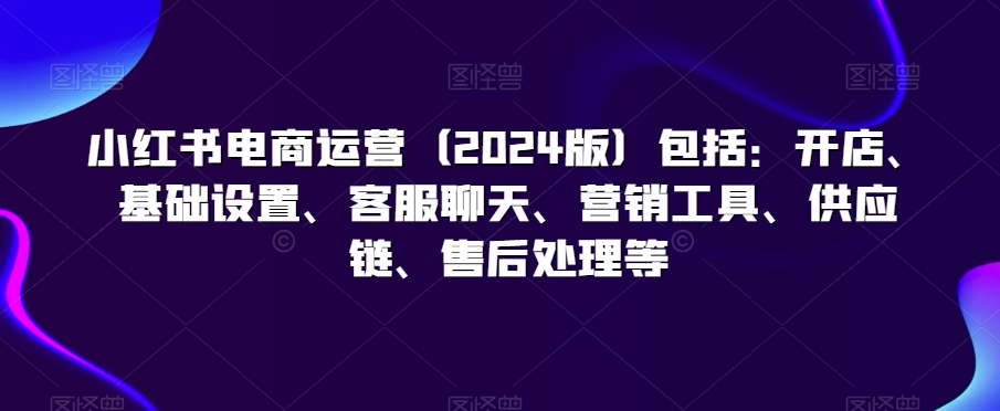 小红书电商运营（2024版）包括：开店、基础设置、客服聊天、营销工具、供应链、售后处理等-智学院资源网