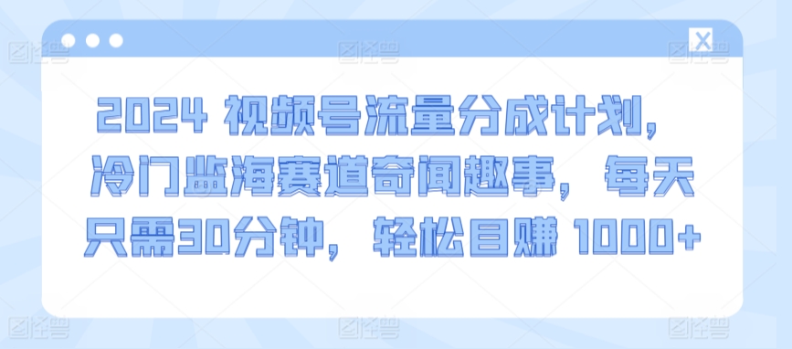 2024视频号流量分成计划，冷门监海赛道奇闻趣事，每天只需30分钟，轻松目赚 1000+-智学院资源网