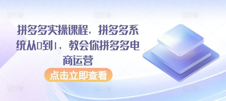 拼多多实操课程，拼多多系统从0到1，教会你拼多多电商运营-智学院资源网