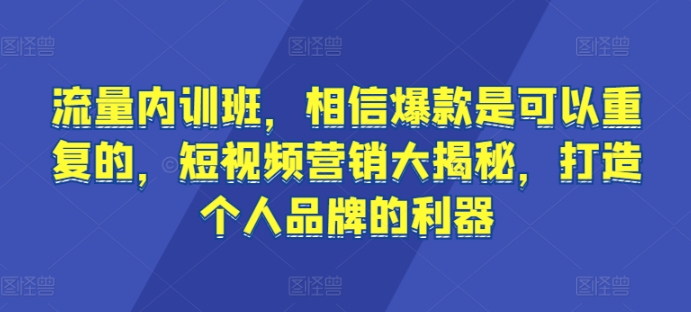 流量内训班，相信爆款是可以重复的，短视频营销大揭秘，打造个人品牌的利器-智学院资源网