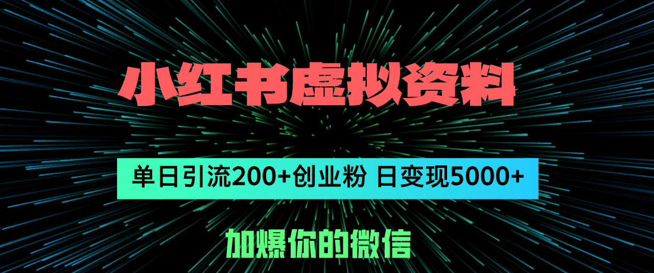 小红书虚拟资料日引流200+创业粉，单日变现5000+-智学院资源网